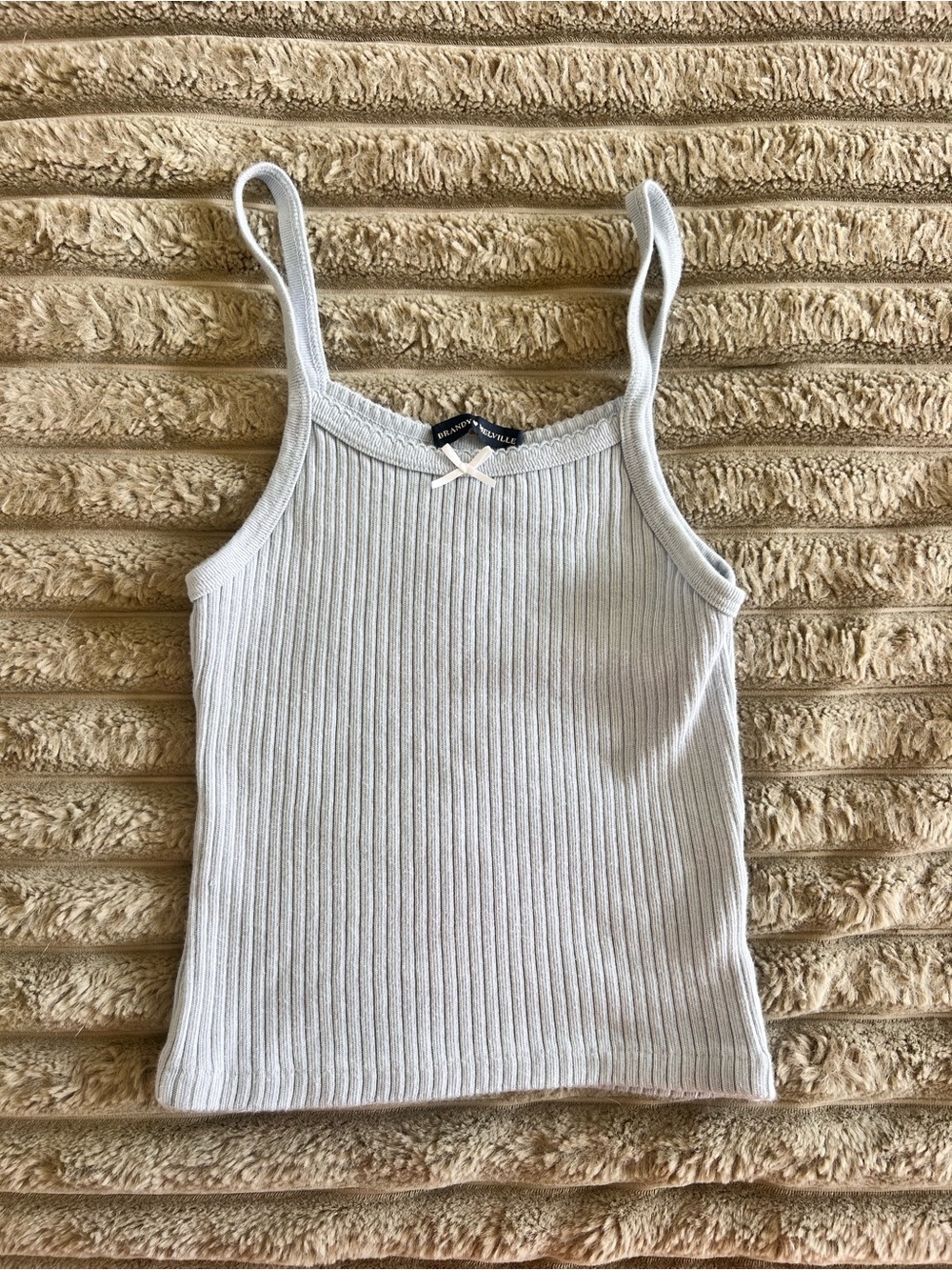 Brandy Melville Ribbed Cotton Tank Bow Detail Blue Size XS